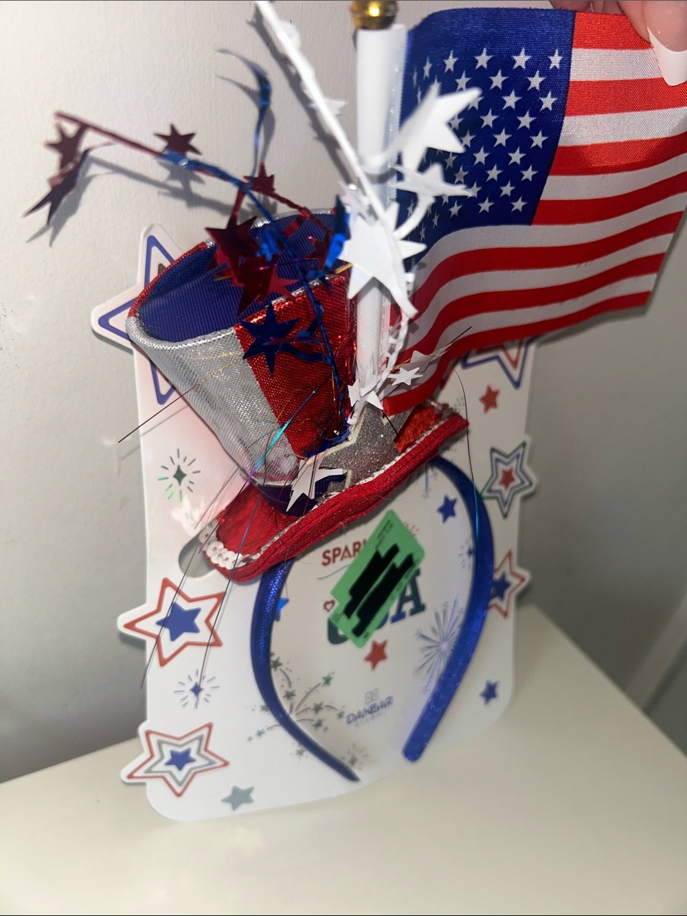 Patriotic Red, White & Blue Party Unisex Headband with Flag NWT